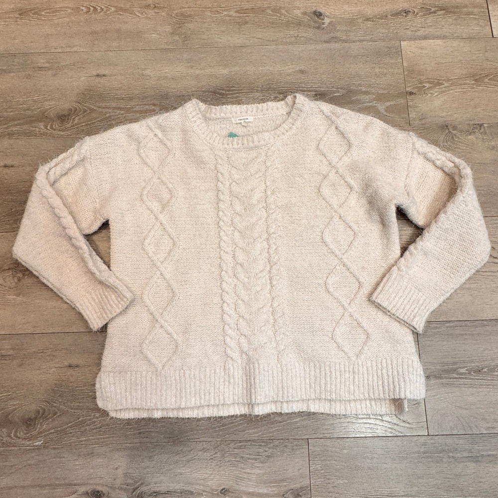 NWT Maurices Cream Cable Knit Metallic Eyelash Sweater Womens‎ Size Large L